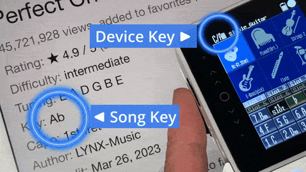 Match the device key to the song key.